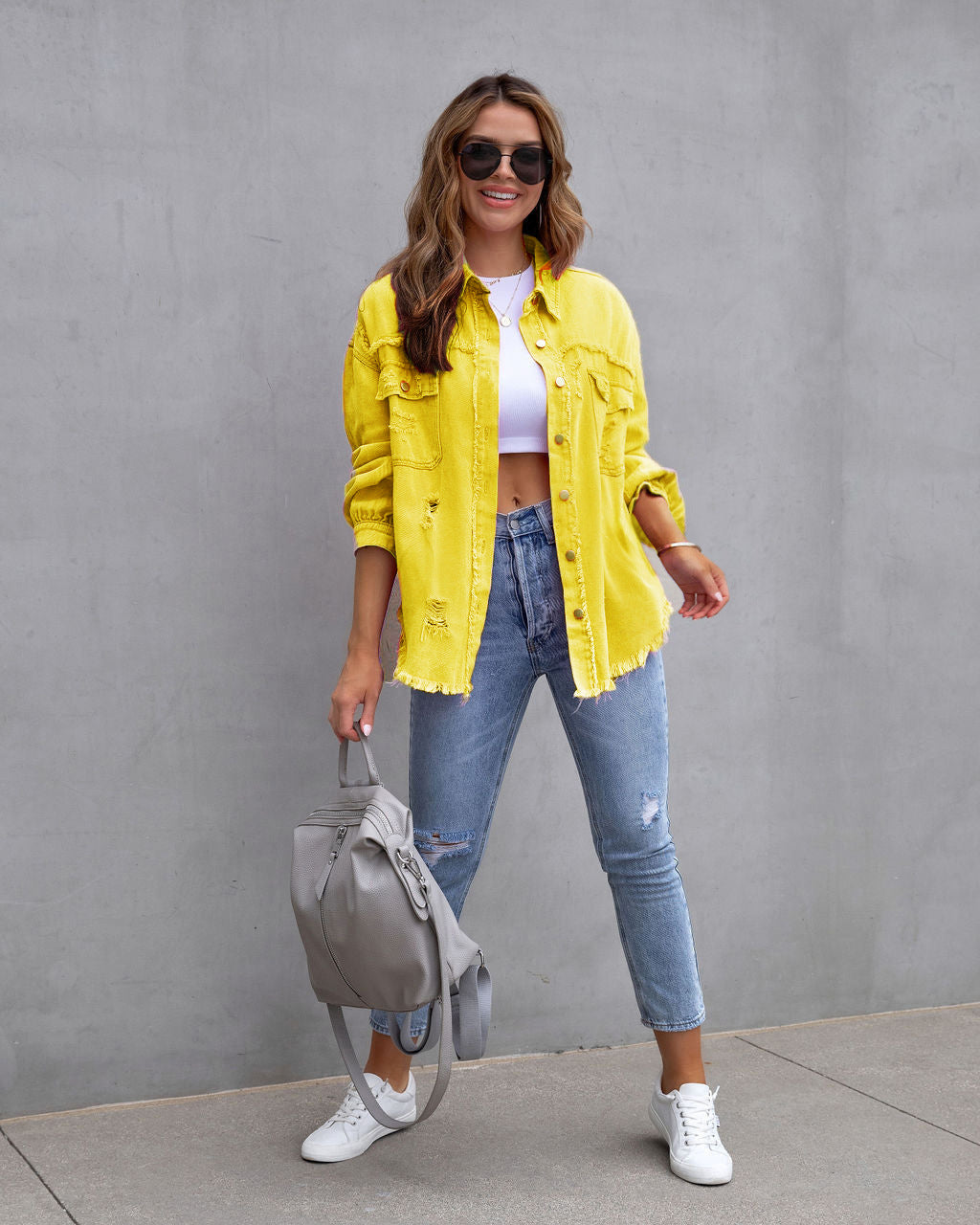 Ripped Shirt Jacket for Women