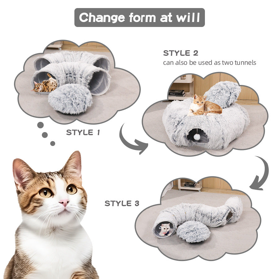 Plush Foldable Cat Tunnel Bed