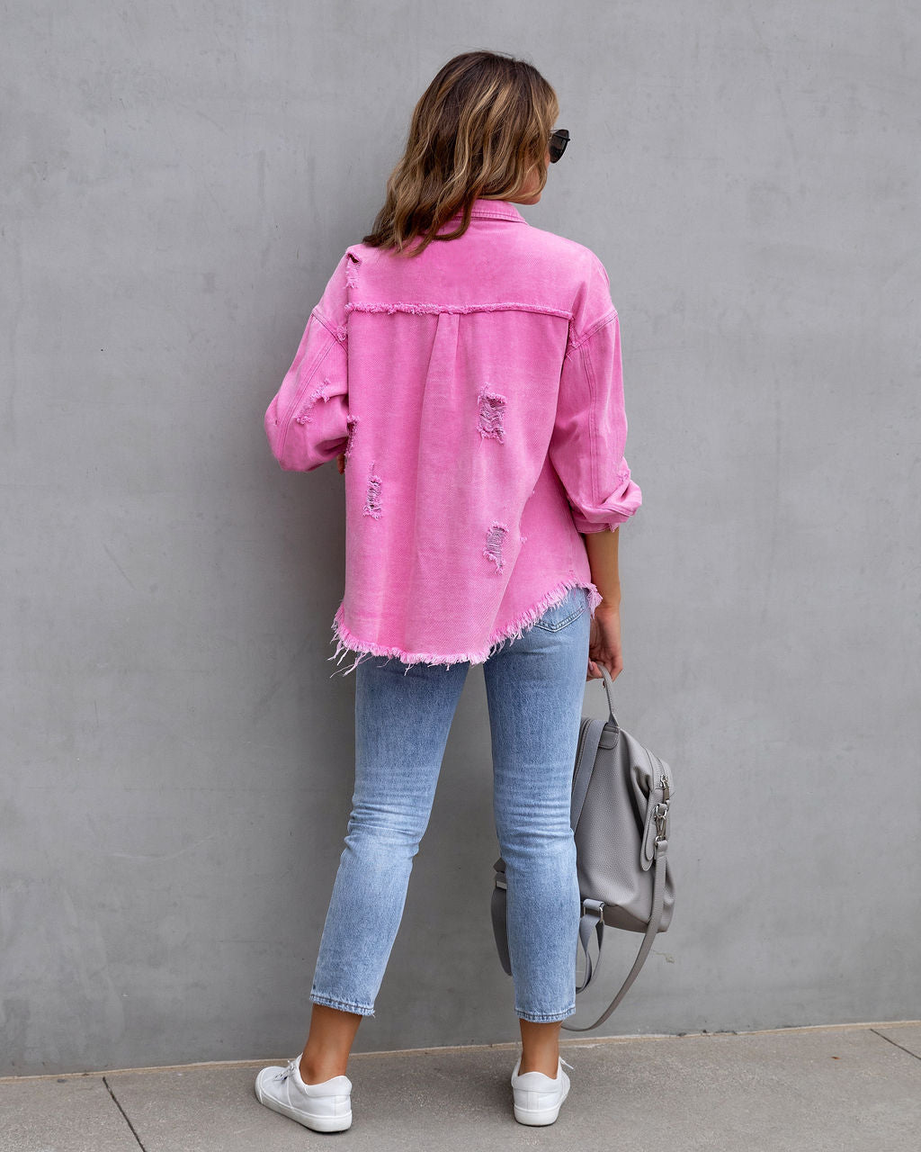 Ripped Shirt Jacket for Women