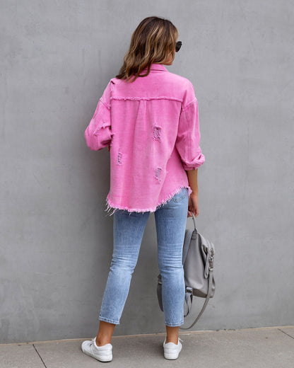 Ripped Shirt Jacket for Women