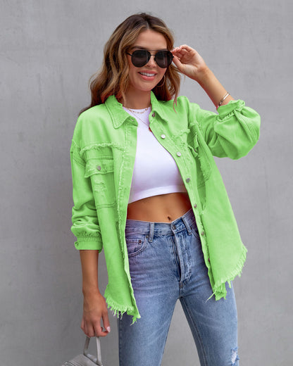 Ripped Shirt Jacket for Women
