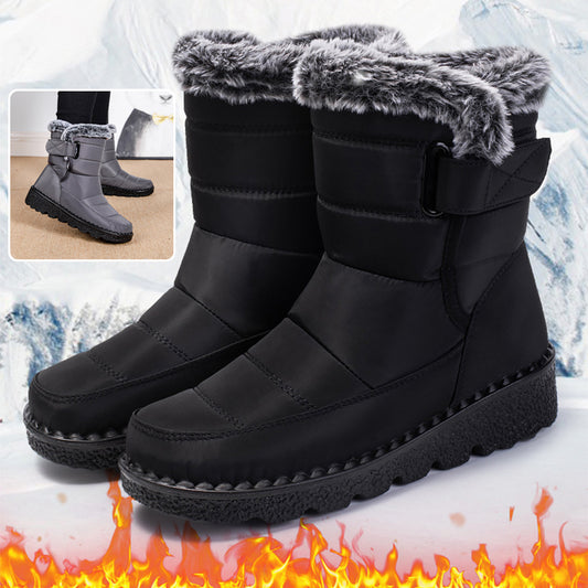 Snow Boots Winter Warm Hook And Loop Fastener Plush Shoes Women Waterproof Low Heels Platform Ankle Boots