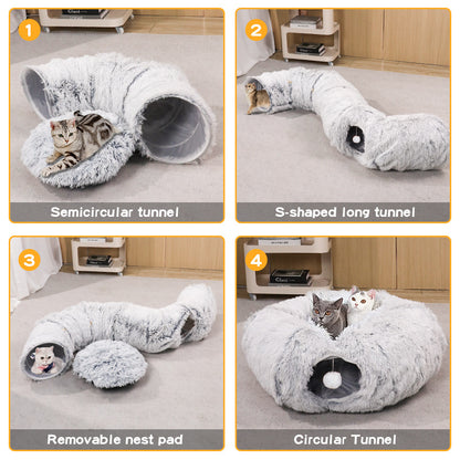 Plush Foldable Cat Tunnel Bed
