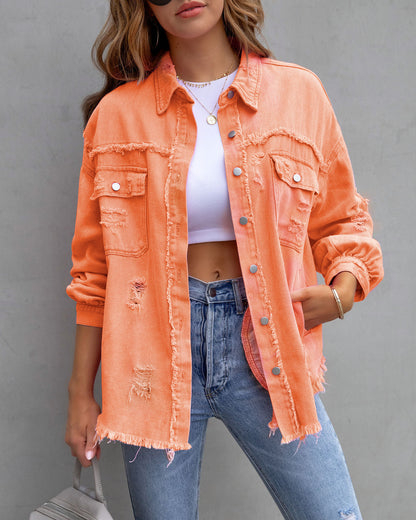 Ripped Shirt Jacket for Women
