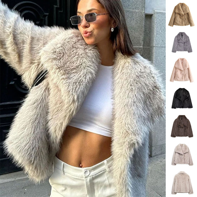 Winter Plush Warm Fluffy Lapel Coat