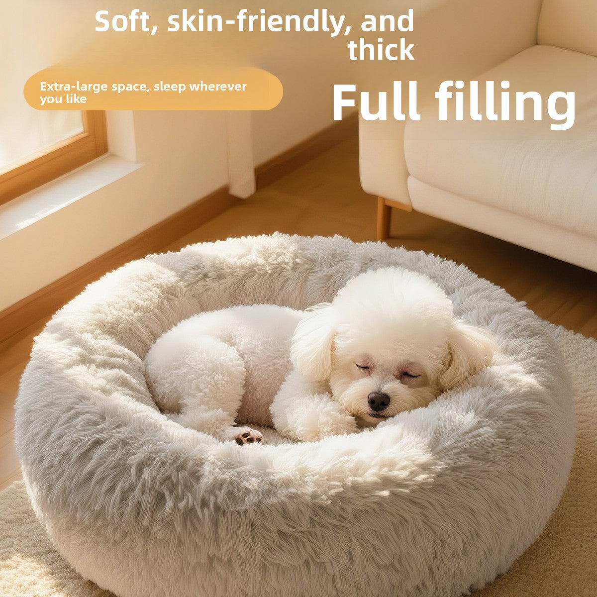 Warm, Thickened, Long-Haired Dog Bed
