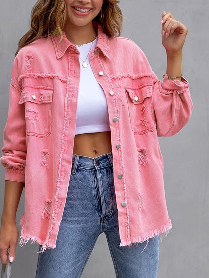 Ripped Shirt Jacket for Women