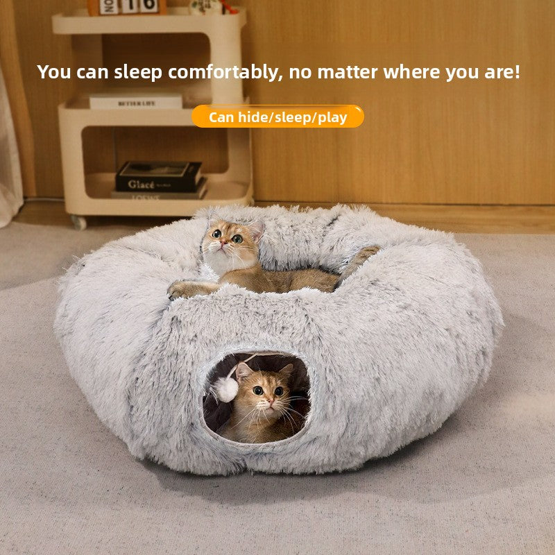 Plush Foldable Cat Tunnel Bed