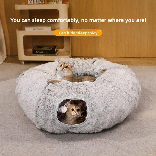 Plush Foldable Cat Tunnel Bed