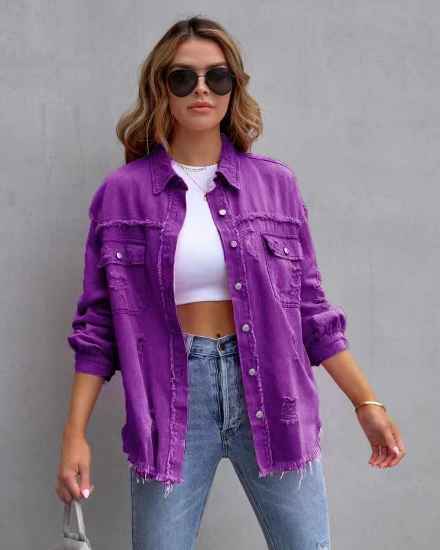 Ripped Shirt Jacket for Women