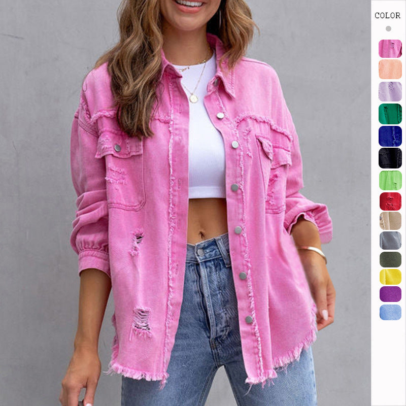 Ripped Shirt Jacket for Women