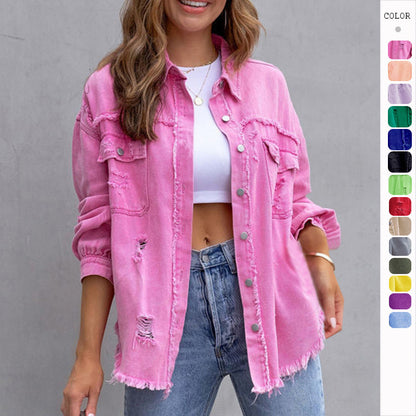 Ripped Shirt Jacket for Women