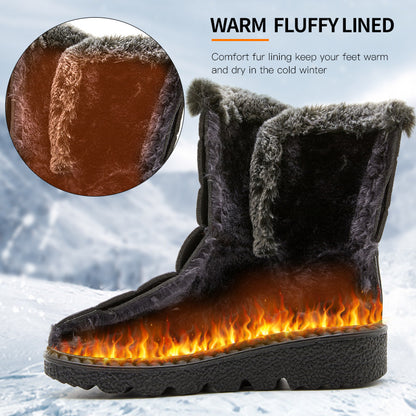Snow Boots Winter Warm Hook And Loop Fastener Plush Shoes Women Waterproof Low Heels Platform Ankle Boots
