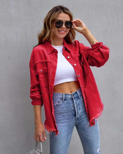 Ripped Shirt Jacket for Women