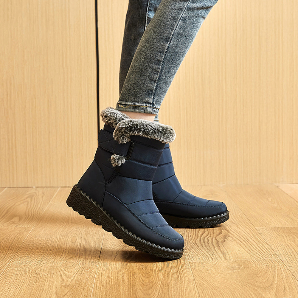 Snow Boots Winter Warm Hook And Loop Fastener Plush Shoes Women Waterproof Low Heels Platform Ankle Boots
